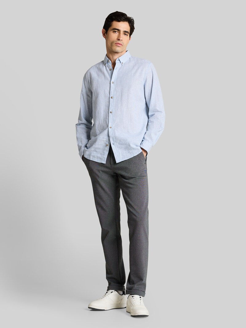 Tom Tailor TTTRAVIS SLIM Chino Hose aus Piqué Jersey - Black White Birds Eye
