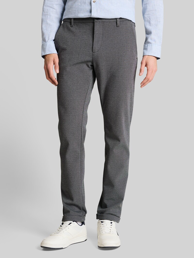 Tom Tailor TTTRAVIS SLIM Chino Hose aus Piqué Jersey - Black White Birds Eye