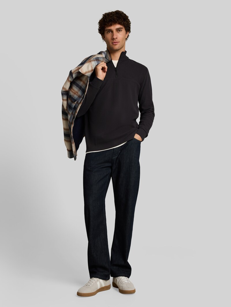 Tom Tailor Troyer Langarmshirt mit Reißverschluss - Coal Grey