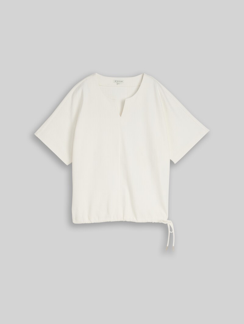 Tom Tailor Jacquard Sweatshirt mit V-Ausschnitt - Whisper White