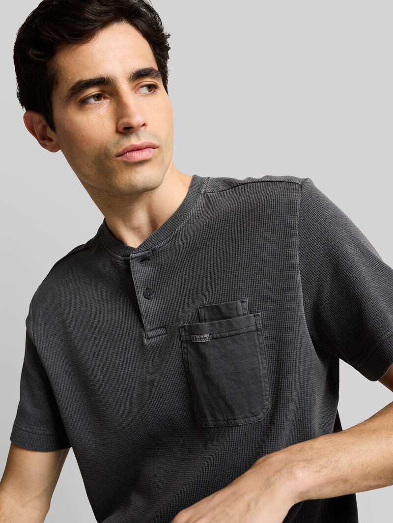 Tom Tailor Henley T-Shirt mit Brusttasche - Tarmac Grey
