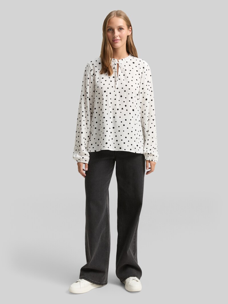 Tom Tailor Bluse mit Punktmuster - Small Offwhite Black Dot Print