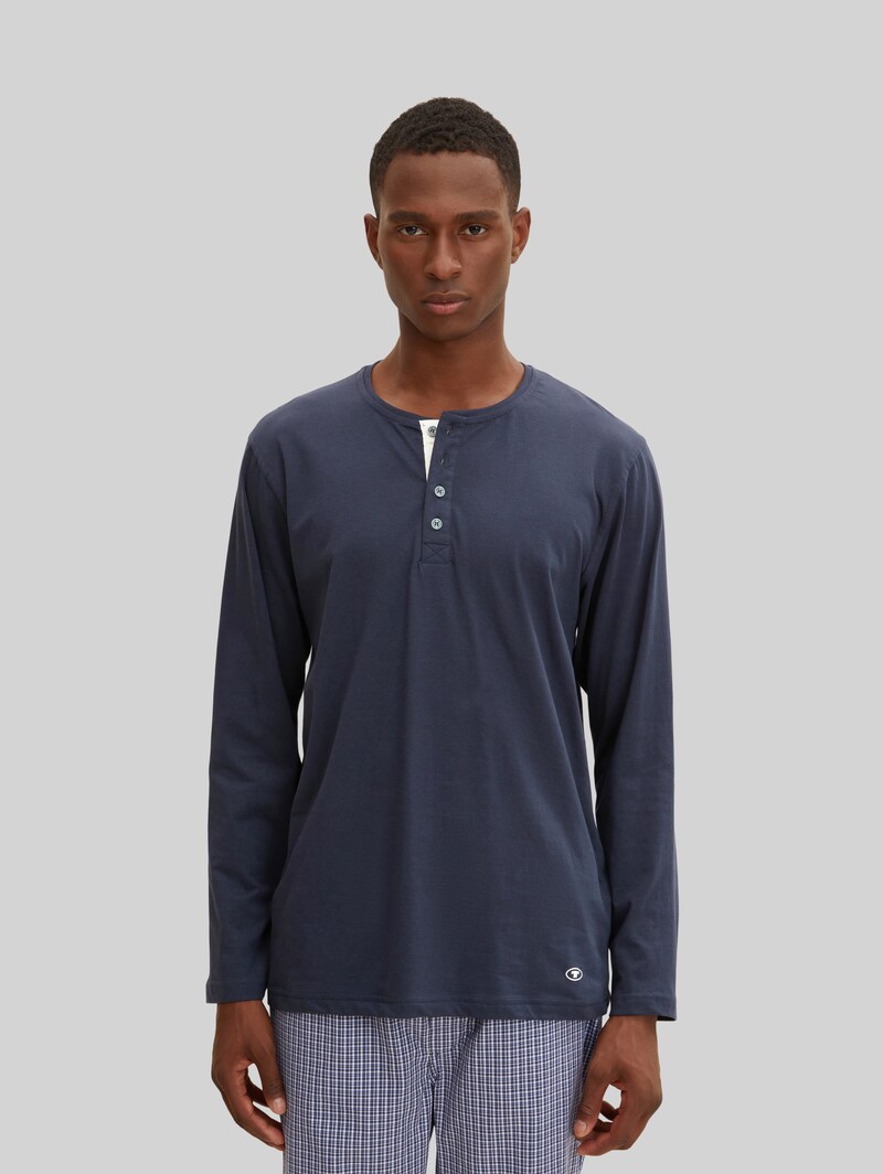 Tom Tailor Pyjama-Langarmshirt aus Baumwolle - Blue-dark-solid