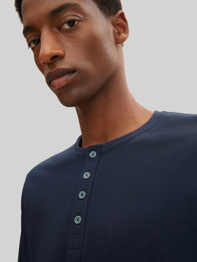 Tom Tailor Pyjama-Langarmshirt aus Baumwolle - Blue-dark-solid