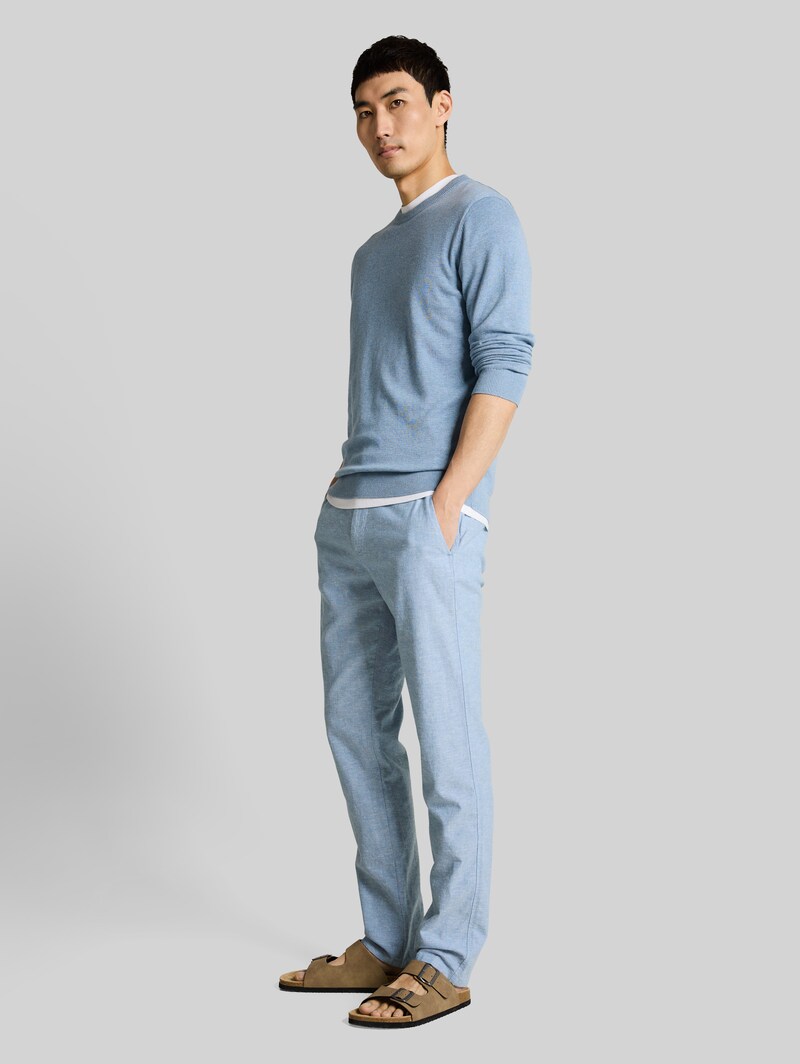 Tom Tailor TTREGULAR Chino Hose mit Leinenanteil - Bleeched Blue Chambray