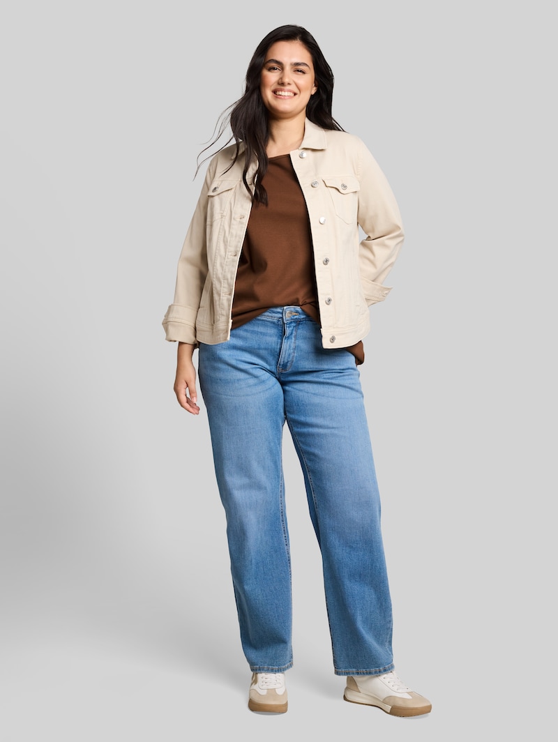 Tom Tailor Plus Size - Slim Fit Langarmshirt mit U-Boot-Ausschnitt - Camel