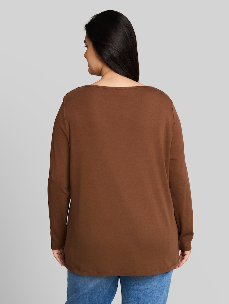 Tom Tailor Plus Size - Slim Fit Langarmshirt mit U-Boot-Ausschnitt - Camel