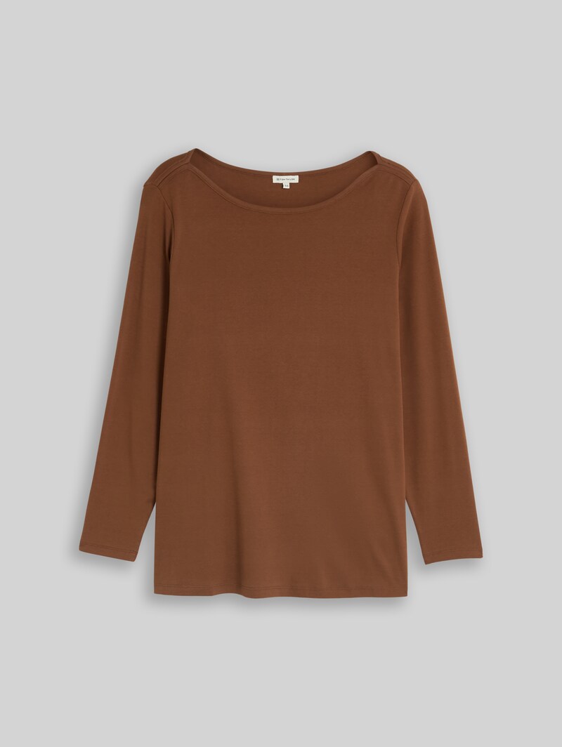 Tom Tailor Plus Size - Slim Fit Langarmshirt mit U-Boot-Ausschnitt - Camel