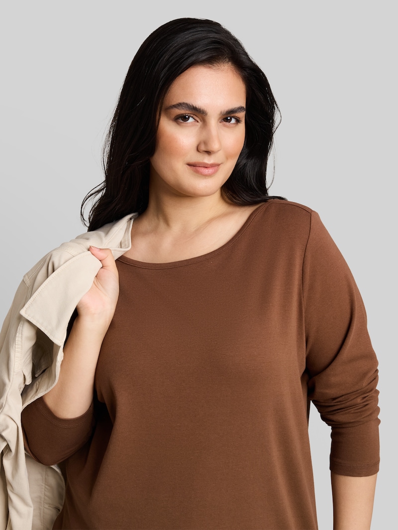 Tom Tailor Plus Size - Slim Fit Langarmshirt mit U-Boot-Ausschnitt - Camel