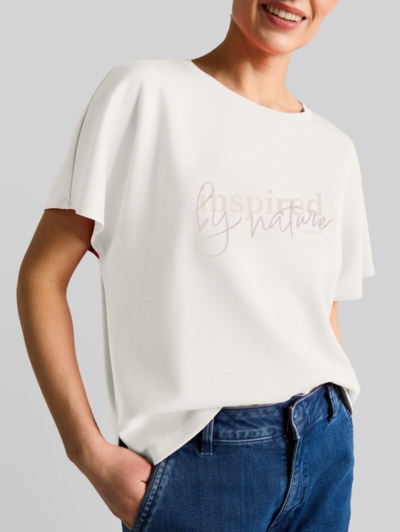 Tom Tailor Loose Fit Scuba T-Shirt mit Print - Off White 3
