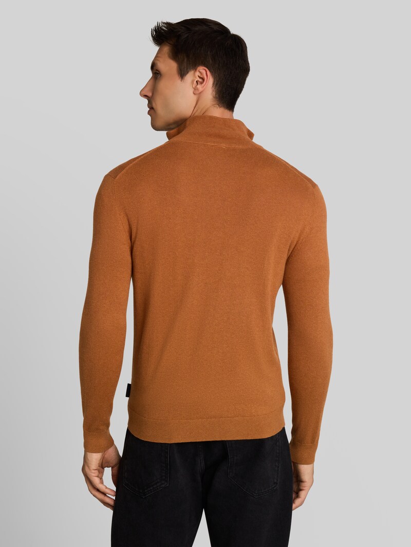 Tom Tailor Troyer Strickpullover mit Kaschmir-Anteil - Camel Brown Melange