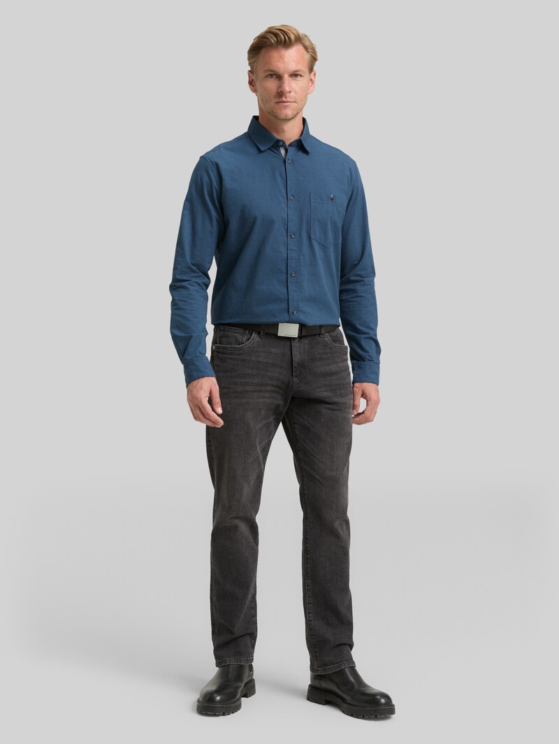 Tom Tailor Regular Fit Hemd mit Brusttasche - Teal Navy Horizontal Structure