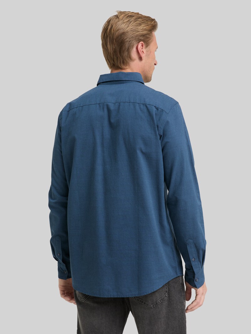 Tom Tailor Regular Fit Hemd mit Brusttasche - Teal Navy Horizontal Structure