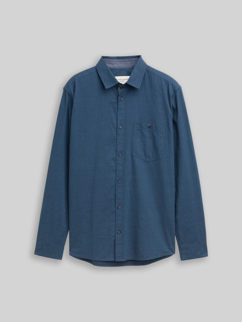 Tom Tailor Regular Fit Hemd mit Brusttasche - Teal Navy Horizontal Structure