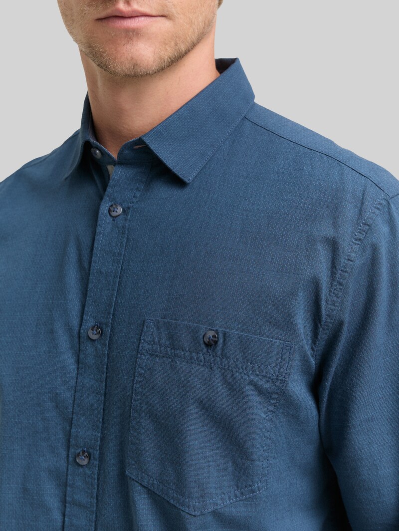 Tom Tailor Regular Fit Hemd mit Brusttasche - Teal Navy Horizontal Structure