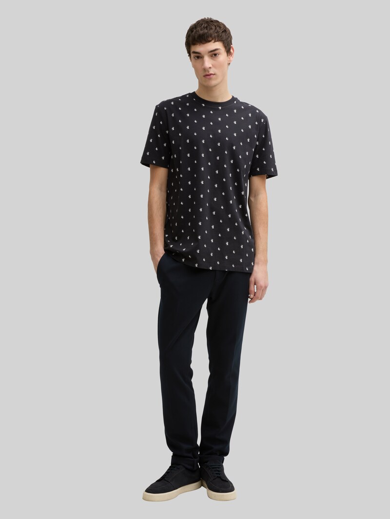 Tom Tailor Alloverprint T-Shirt aus Baumwolle - Black Mini Leaves Print