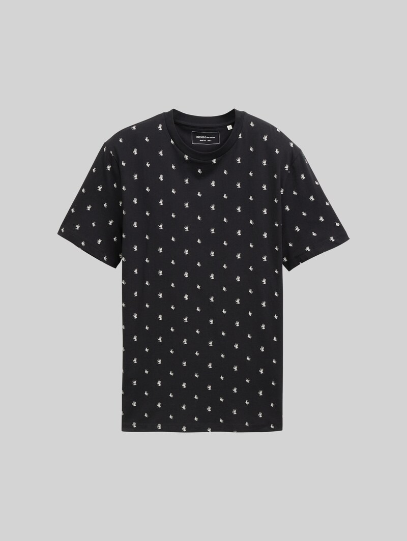 Tom Tailor Alloverprint T-Shirt aus Baumwolle - Black Mini Leaves Print