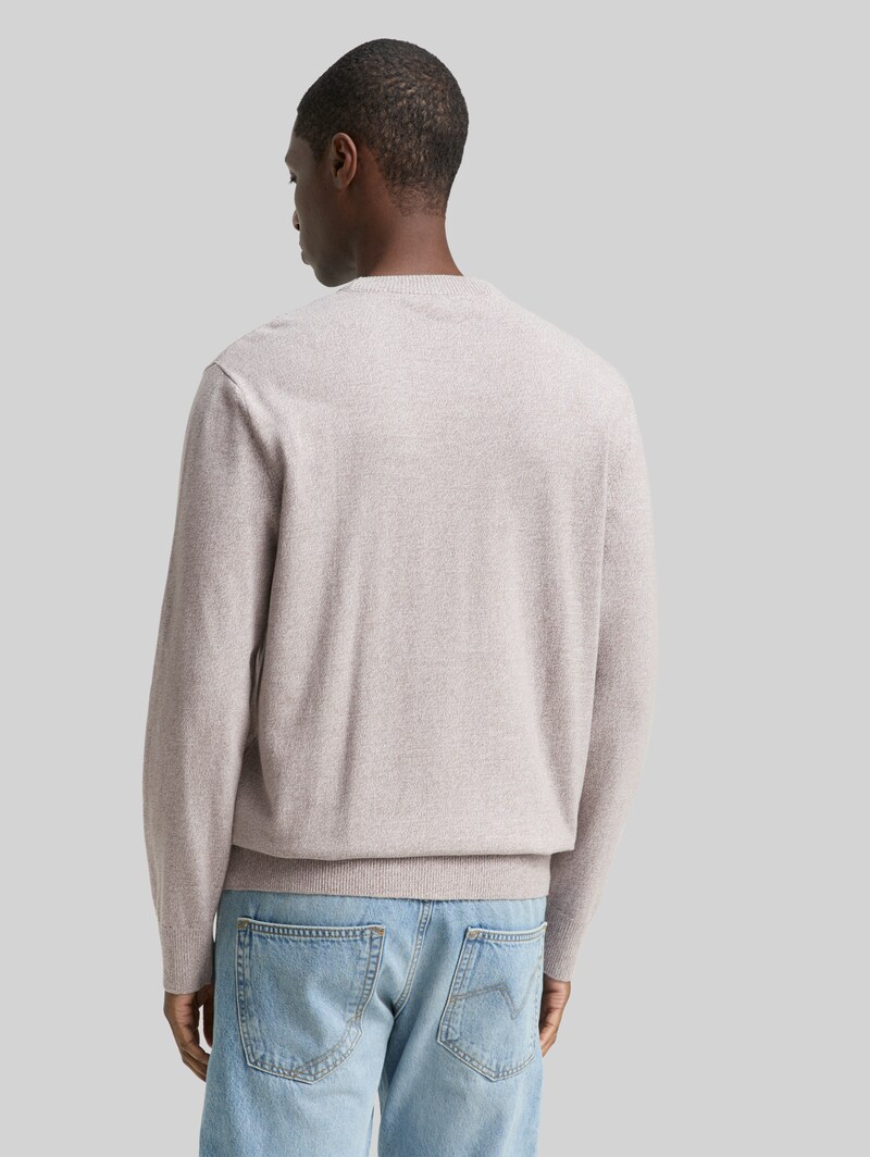 Tom Tailor Basic Strickpullover aus Baumwolle - Greyish Brown White Mouline