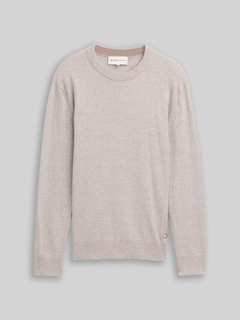 Tom Tailor Basic Strickpullover aus Baumwolle - Greyish Brown White Mouline