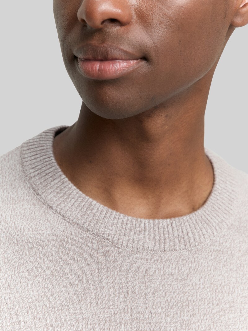 Tom Tailor Basic Strickpullover aus Baumwolle - Greyish Brown White Mouline