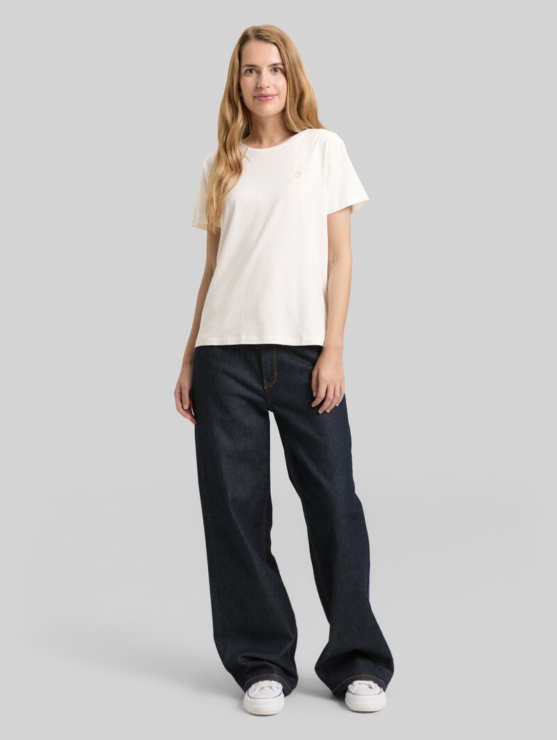 Tom Tailor T-Shirt mit Blumen-Stickerei - Whisper White