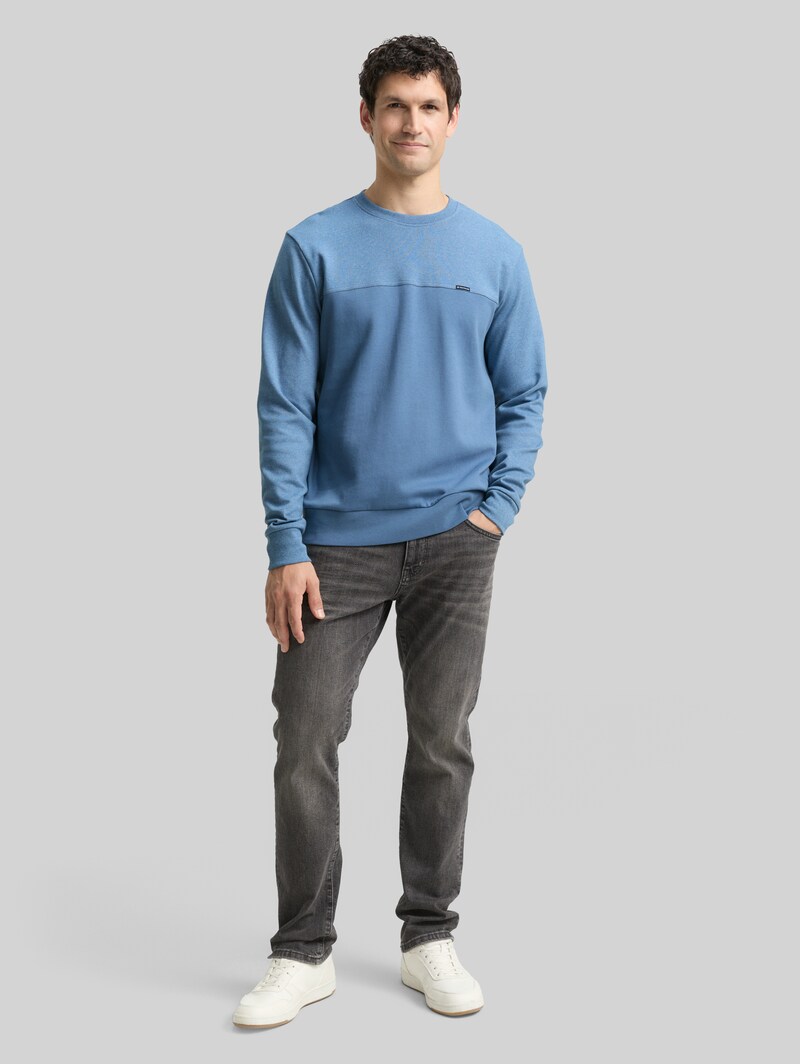 Tom Tailor Crewneck Sweatshirt mit Struktur-Mix - Faded Uniform Blue