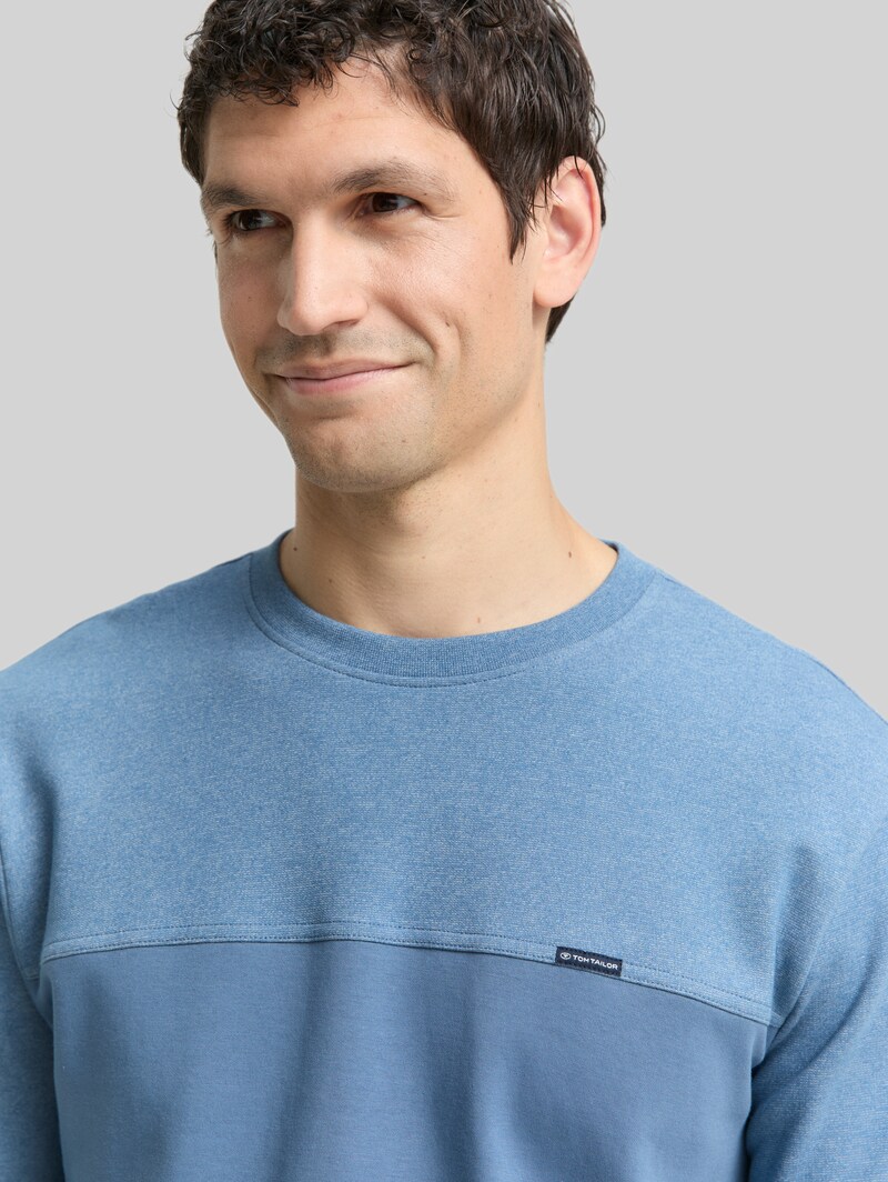 Tom Tailor Crewneck Sweatshirt mit Struktur-Mix - Faded Uniform Blue