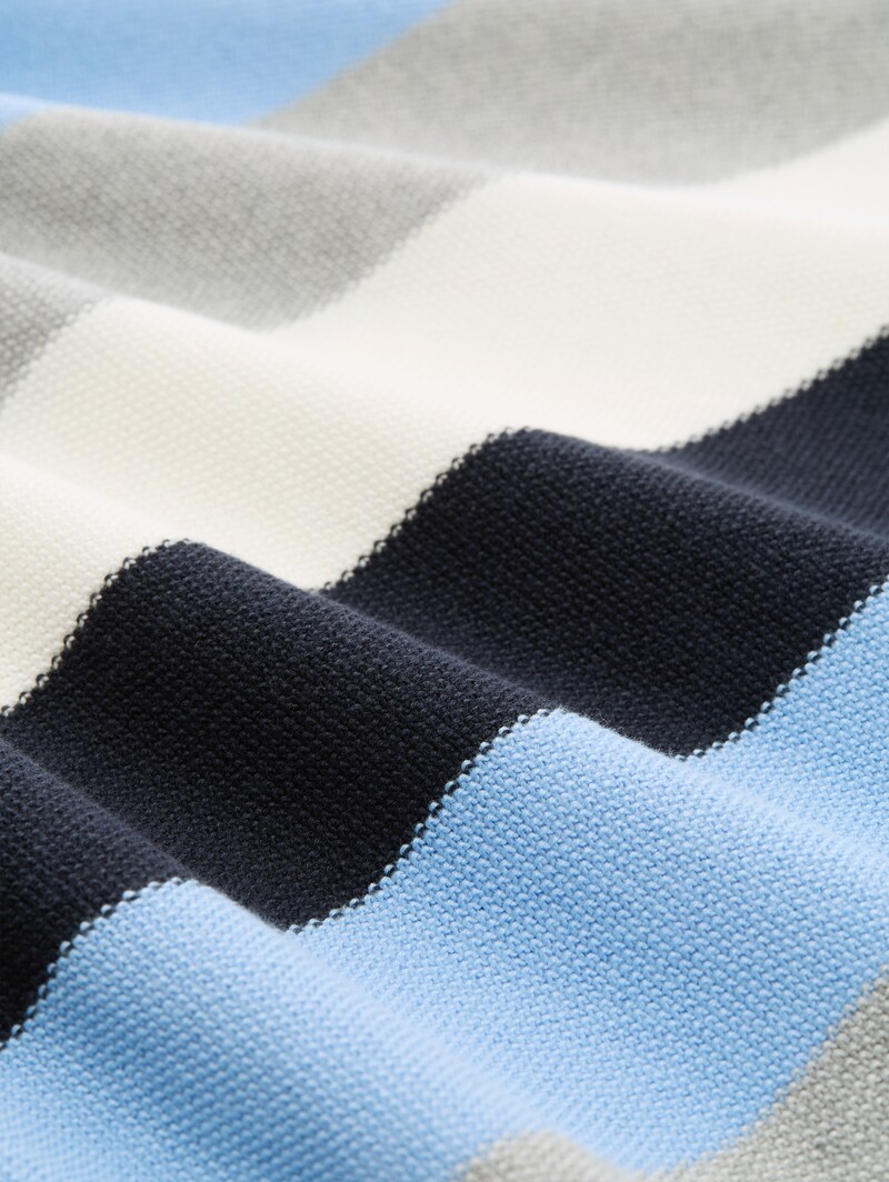 Tom Tailor Strickpullover mit Rundhalsausschnitt - Fjord Blue Grey Stripe