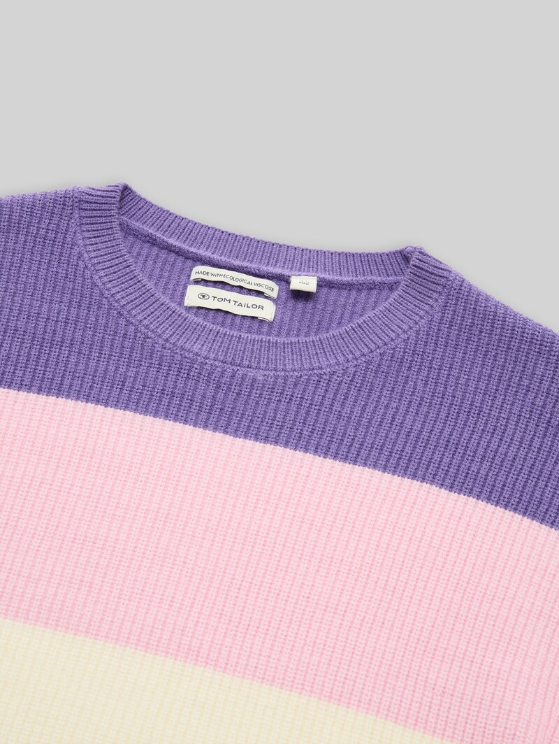 Tom Tailor Cropped Strickpullover mit Colour Blocking - Big Multicolor Stripe