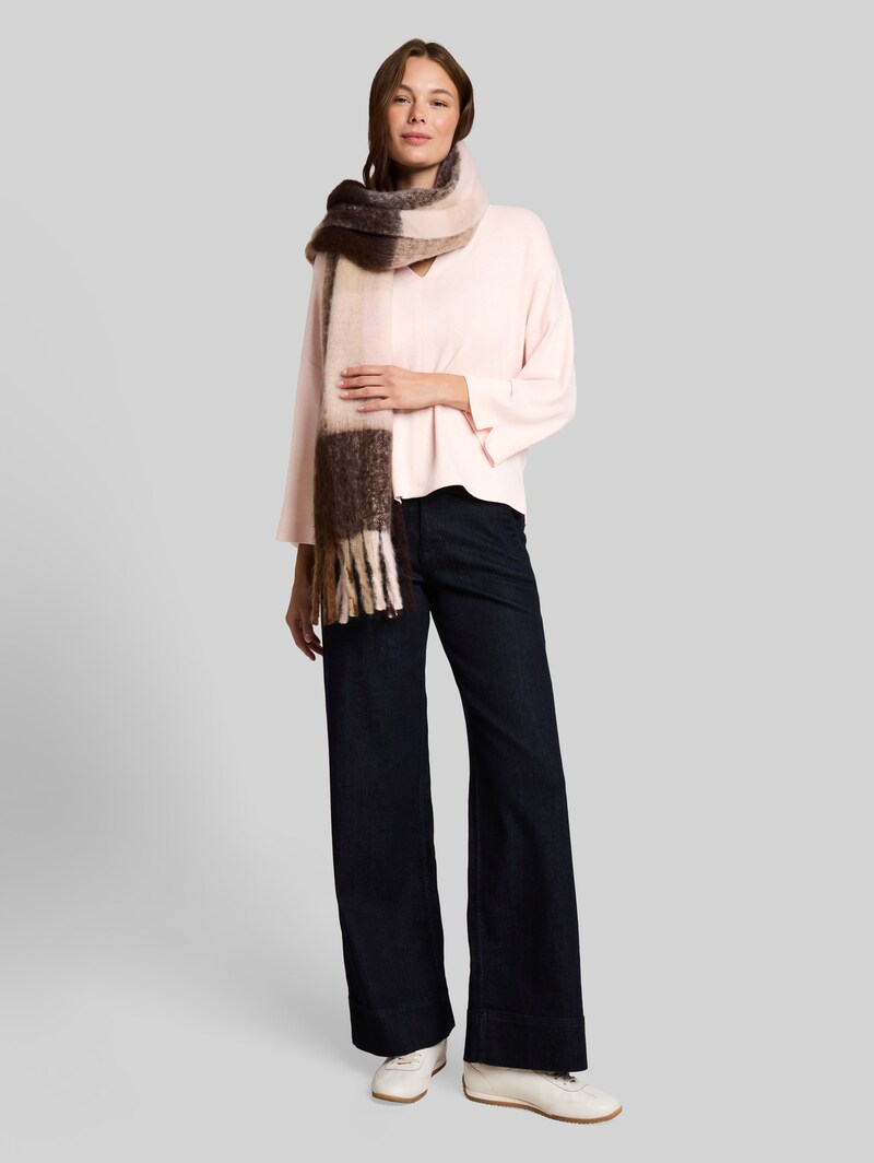 Tom Tailor Cosy Langarmshirt mit V-Ausschnitt - Light Pastel Pink Melange