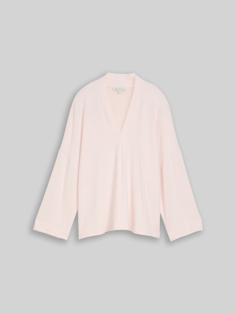 Tom Tailor Cosy Langarmshirt mit V-Ausschnitt - Light Pastel Pink Melange