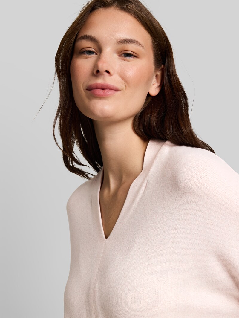 Tom Tailor Cosy Langarmshirt mit V-Ausschnitt - Light Pastel Pink Melange