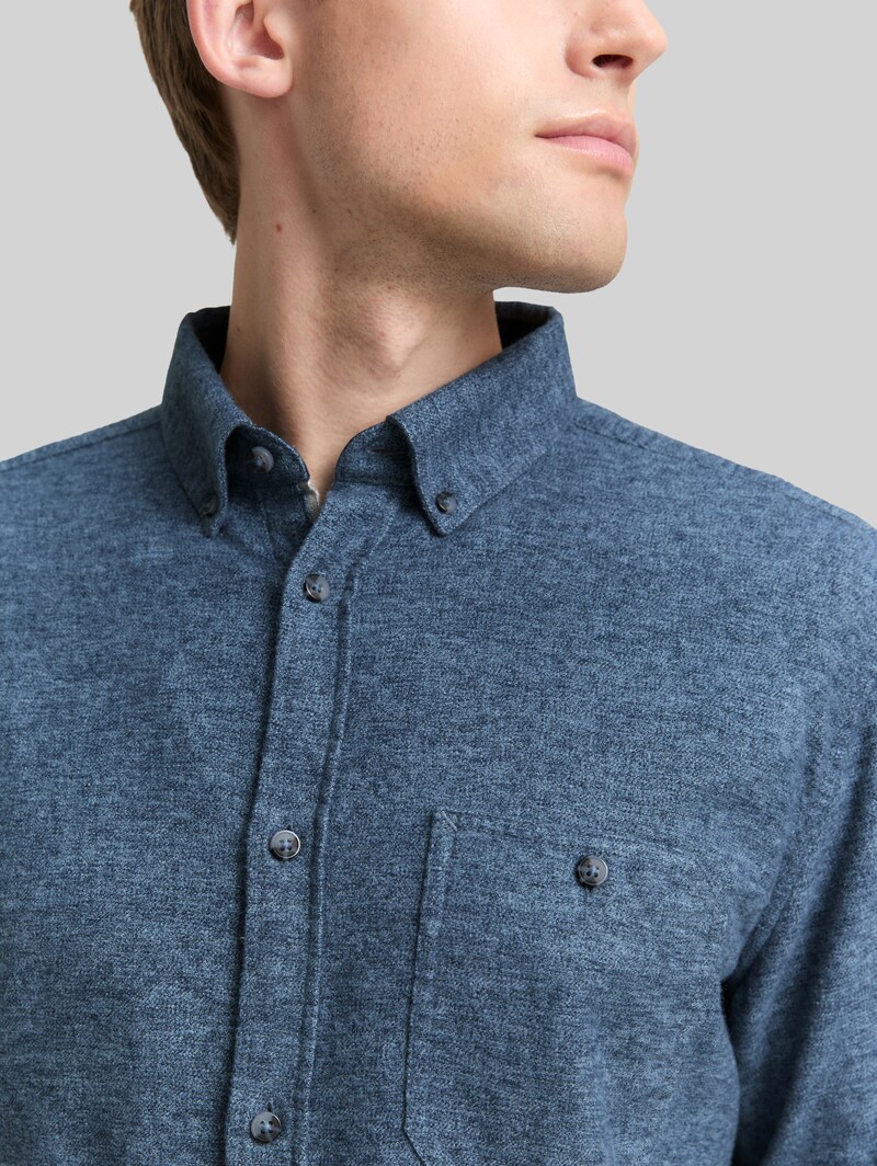 Tom Tailor Regular Fit Soft-Touch Hemd in Melange-Optik - Light Blue Grindle Structure