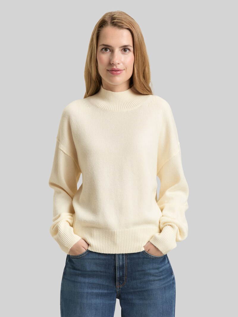 Tom Tailor Oversize Strickpullover mit Stehkragen - Whisper White Tom Tailor Oversize Strickpullover mit Stehkragen - Whisper White