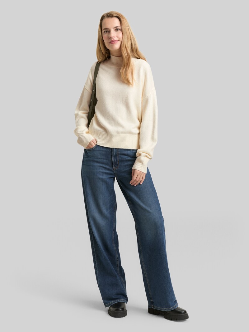 Tom Tailor Oversize Strickpullover mit Stehkragen - Whisper White