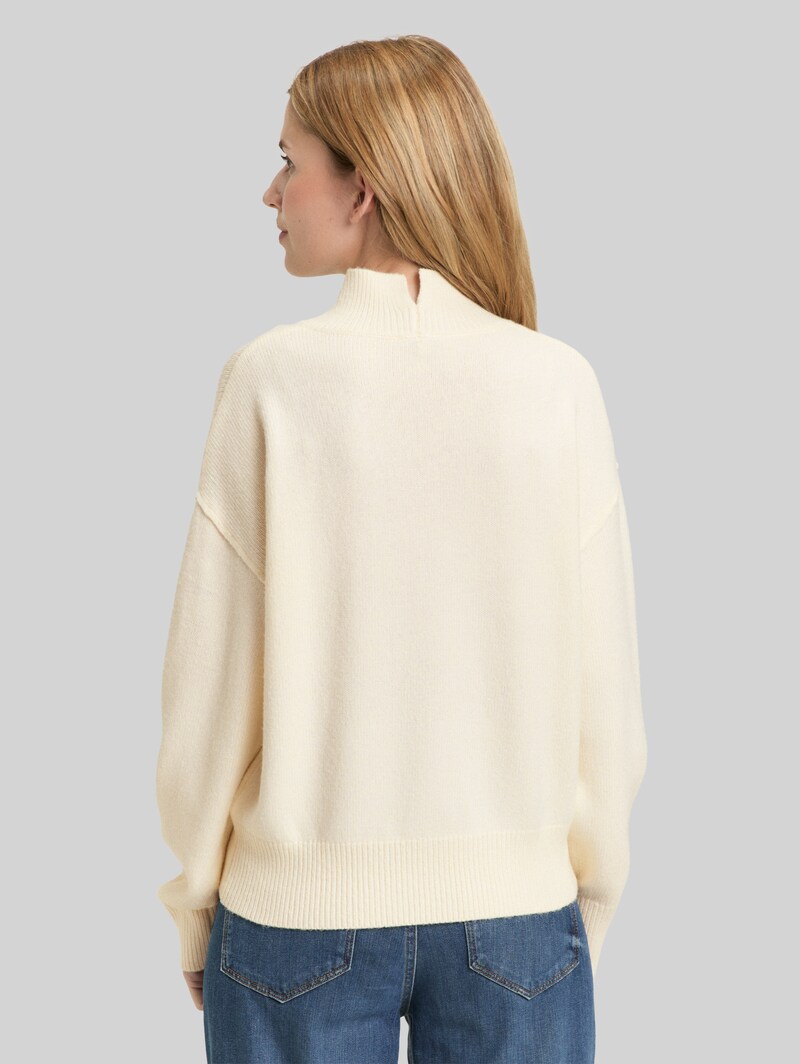 Tom Tailor Oversize Strickpullover mit Stehkragen - Whisper White