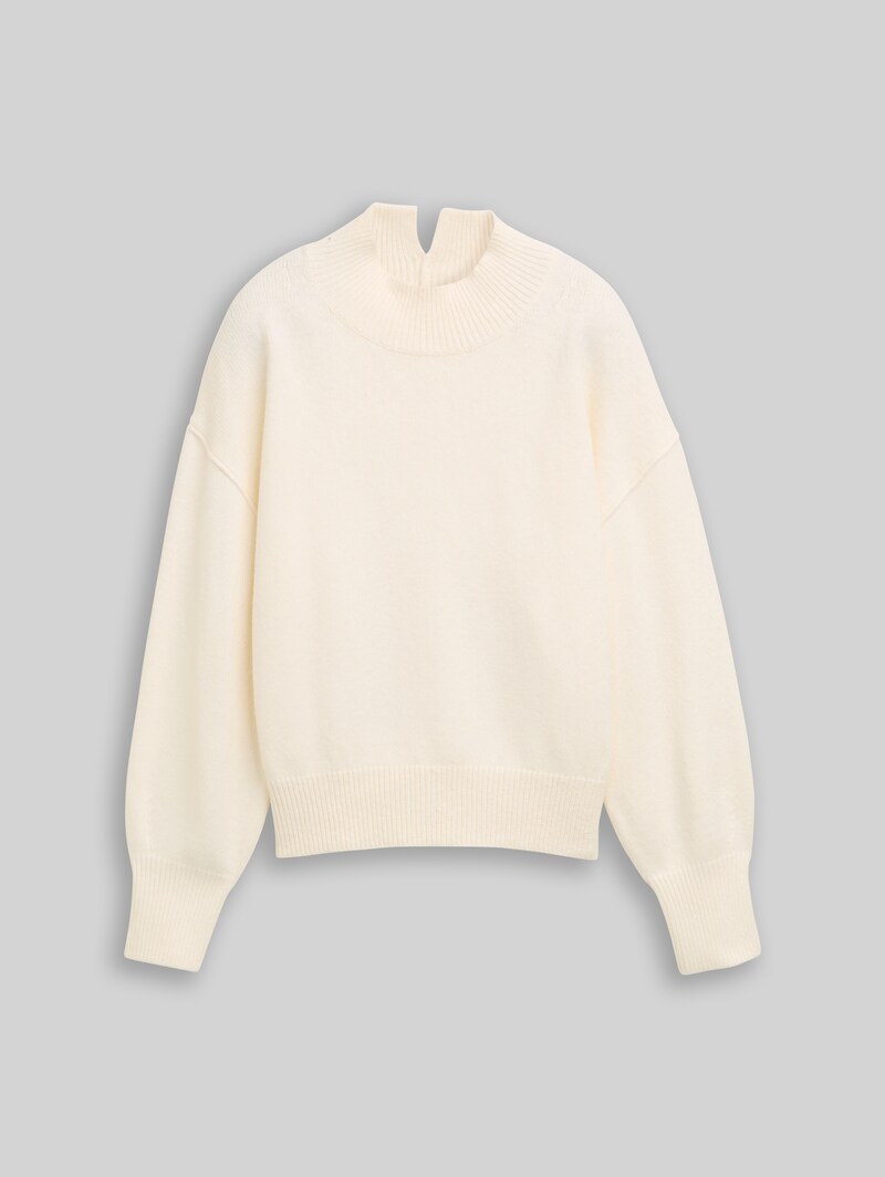 Tom Tailor Oversize Strickpullover mit Stehkragen - Whisper White