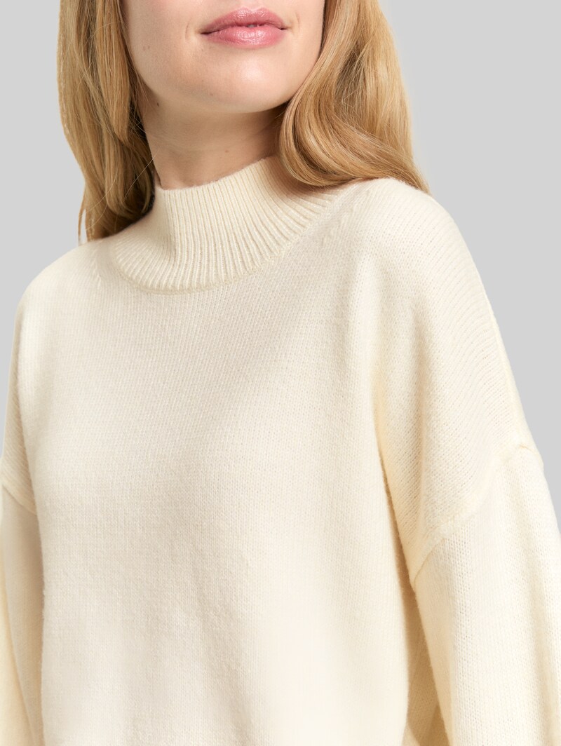 Tom Tailor Oversize Strickpullover mit Stehkragen - Whisper White