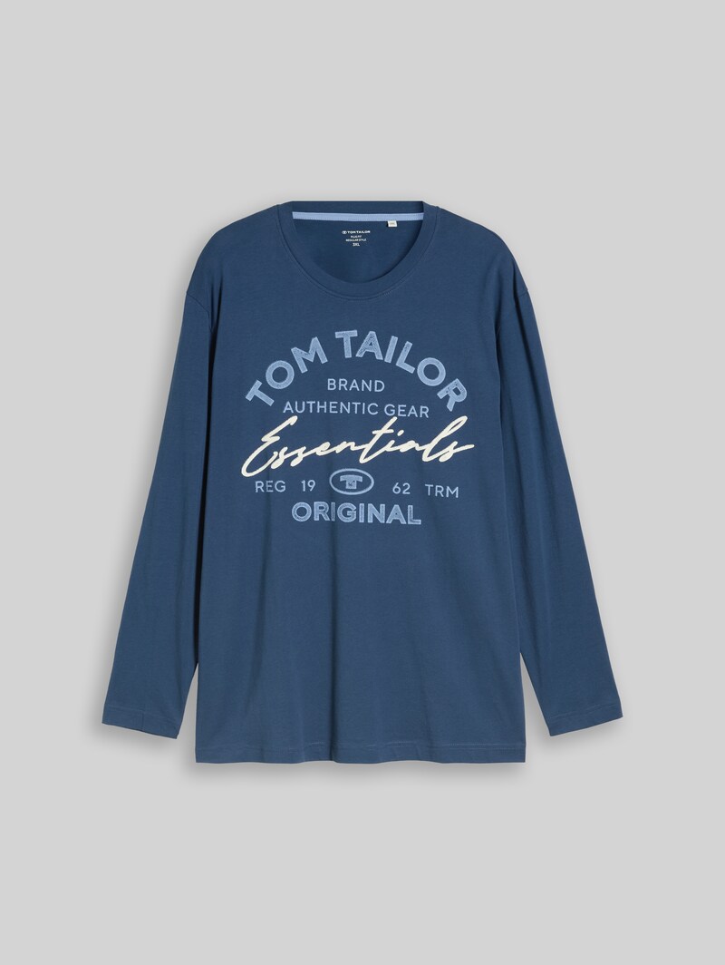 Tom Tailor Plus Size - Langarmshirt mit Logo-Print - Dark Duck Blue