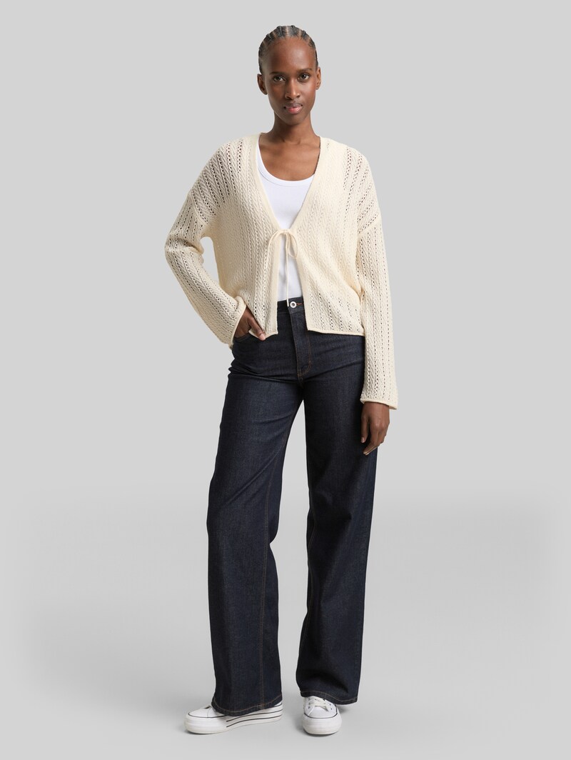 Tom Tailor Relaxed Fit Cardigan mit Lochmuster - Gardenia White