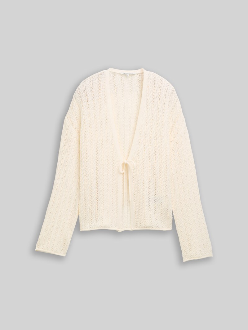 Tom Tailor Relaxed Fit Cardigan mit Lochmuster - Gardenia White