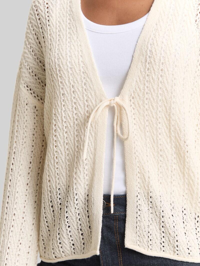 Tom Tailor Relaxed Fit Cardigan mit Lochmuster - Gardenia White