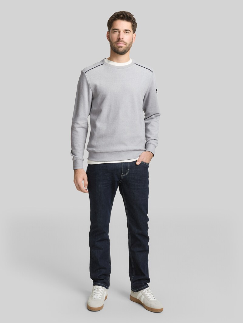 Tom Tailor Sweatshirt mit Logo-Badge - Offwhite Navy Stripe Structure