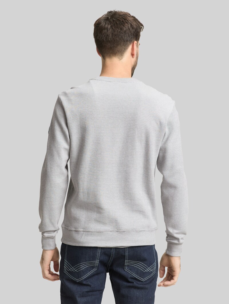 Tom Tailor Sweatshirt mit Logo-Badge - Offwhite Navy Stripe Structure