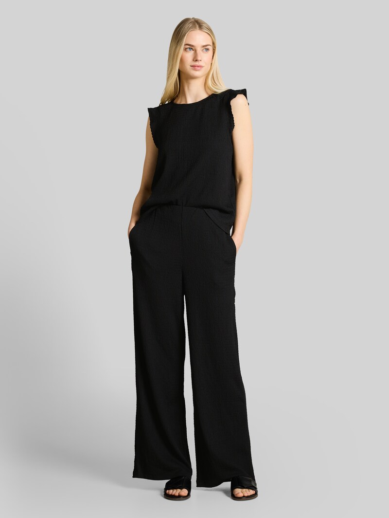 Tom Tailor Loose Fit Crinkle Top mit Volants - Deep Black