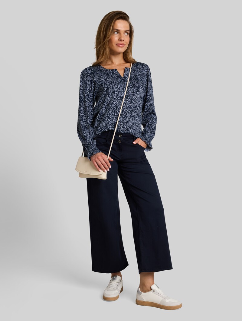 Tom Tailor Blusenshirt mit Blumenmuster - Navy White Flower Print