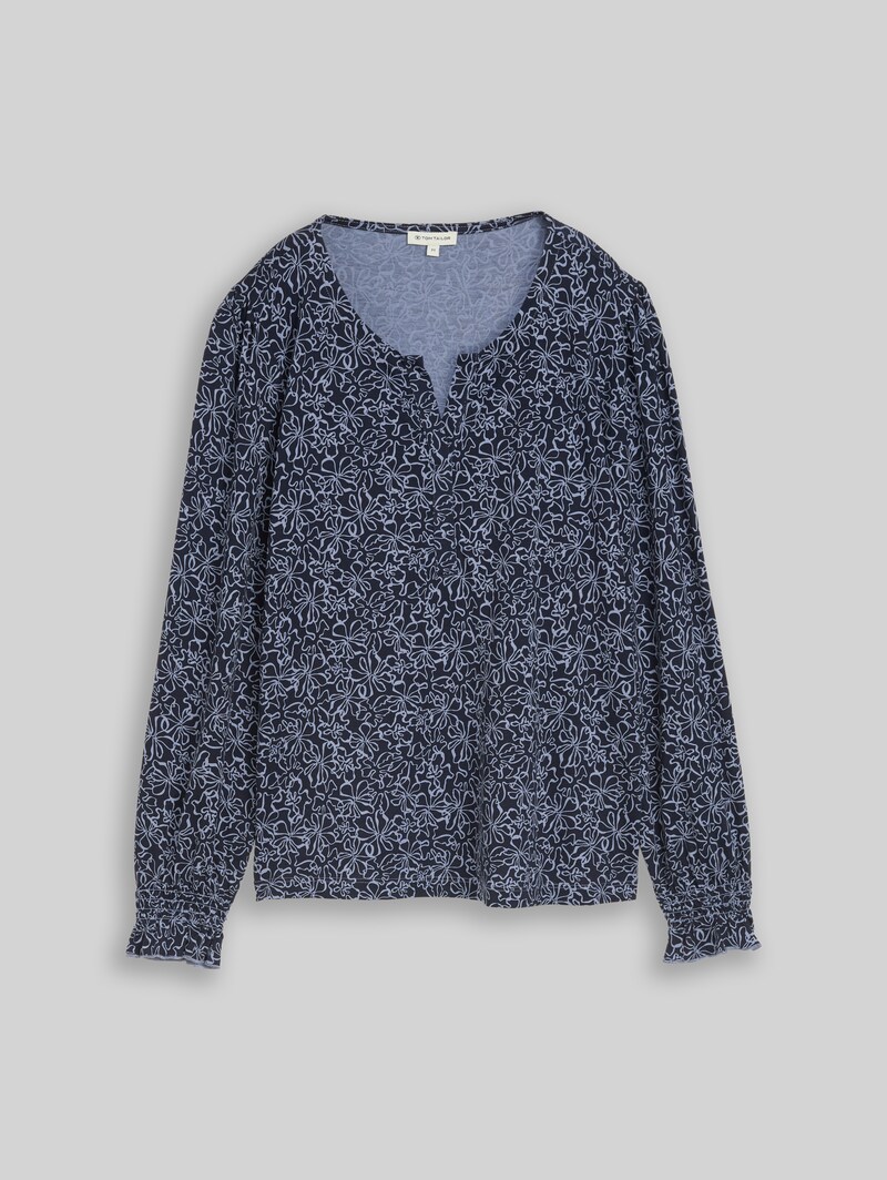 Tom Tailor Blusenshirt mit Blumenmuster - Navy White Flower Print