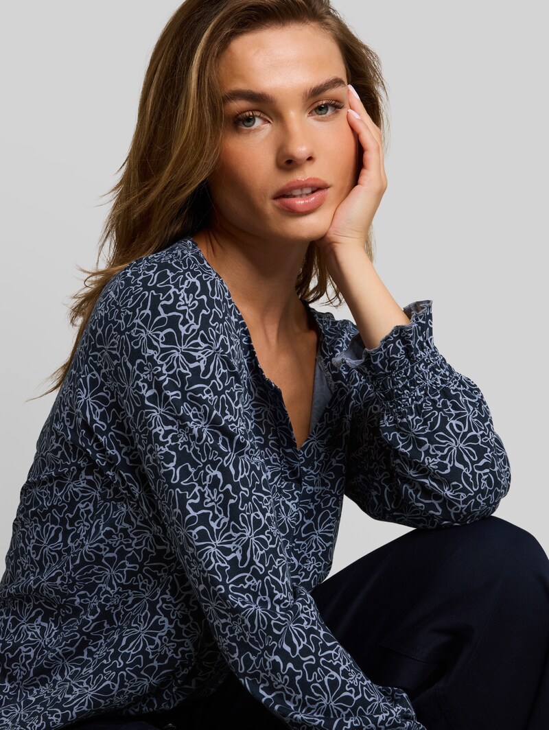 Tom Tailor Blusenshirt mit Blumenmuster - Navy White Flower Print