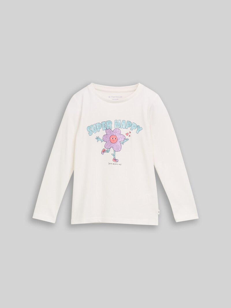 Tom Tailor Langarmshirt mit Glitzer-Print - Whisper White