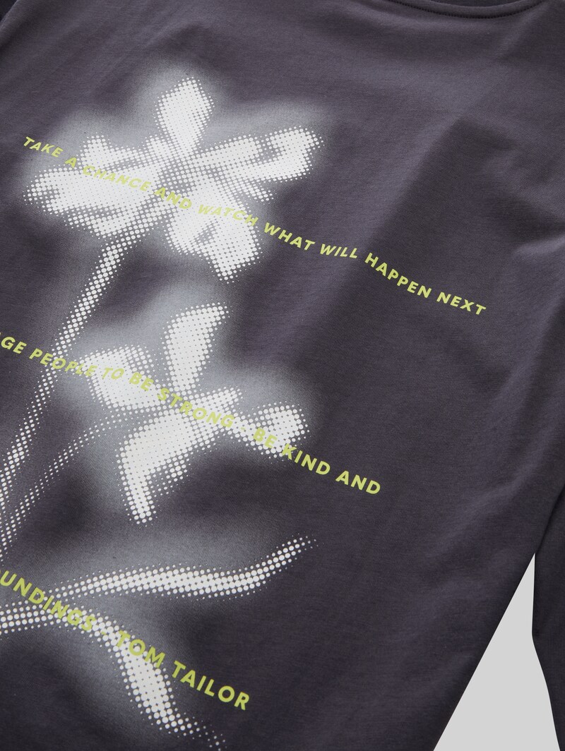 Tom Tailor Oversize Langarmshirt mit Print - Coal Grey